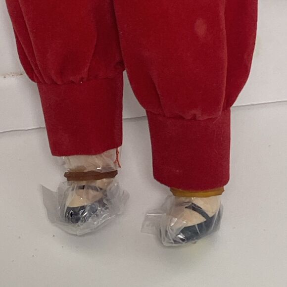 Vintage Porcelain Christmas Boy Doll in Velvet Outfit Girl Doll Handbag Gold - Picture 5 of 16